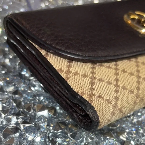 Gucci vintage 1973 Continental wallet Diamante canvas and black leather EUC - Picture 12 of 16